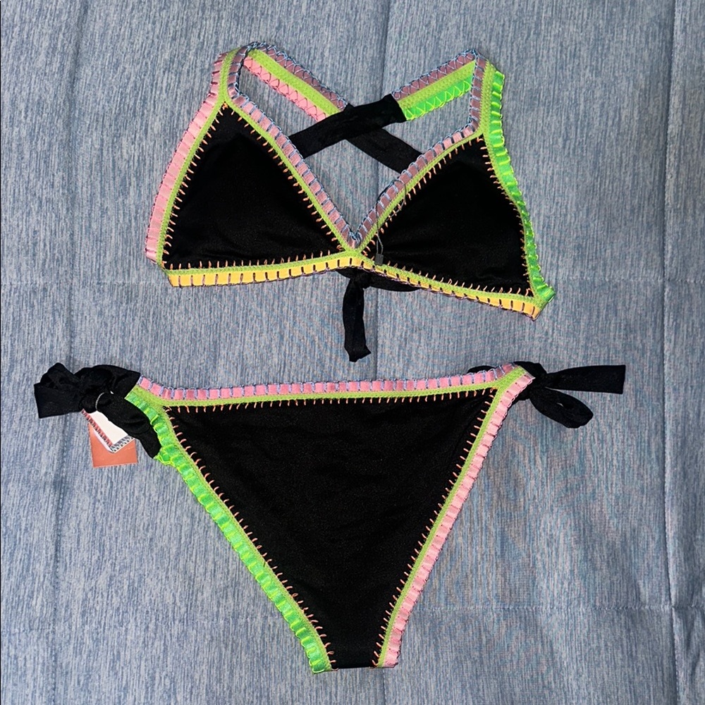 PQ Swim Solange Ferrarini Black Bikini Set with Multicolor Trim